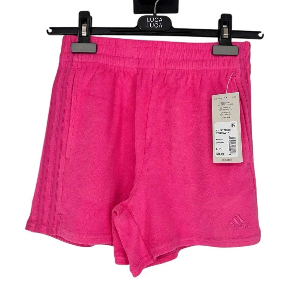 Adidas Polo Tank and All Day Short in Dark Pink Terry Cloth size Girls Large/14